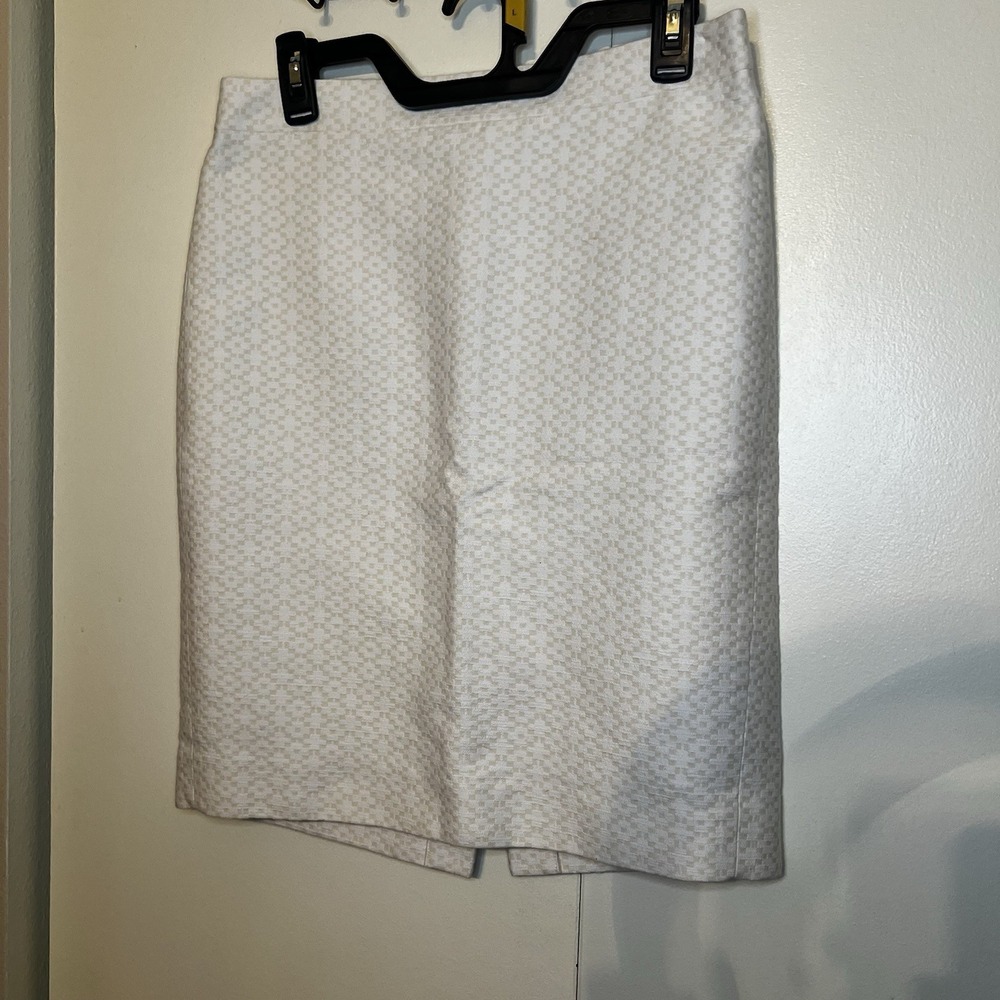 J. Crew Pencil Skirt Women's 4 White Cream Textured Cotton Office Excellent EUC